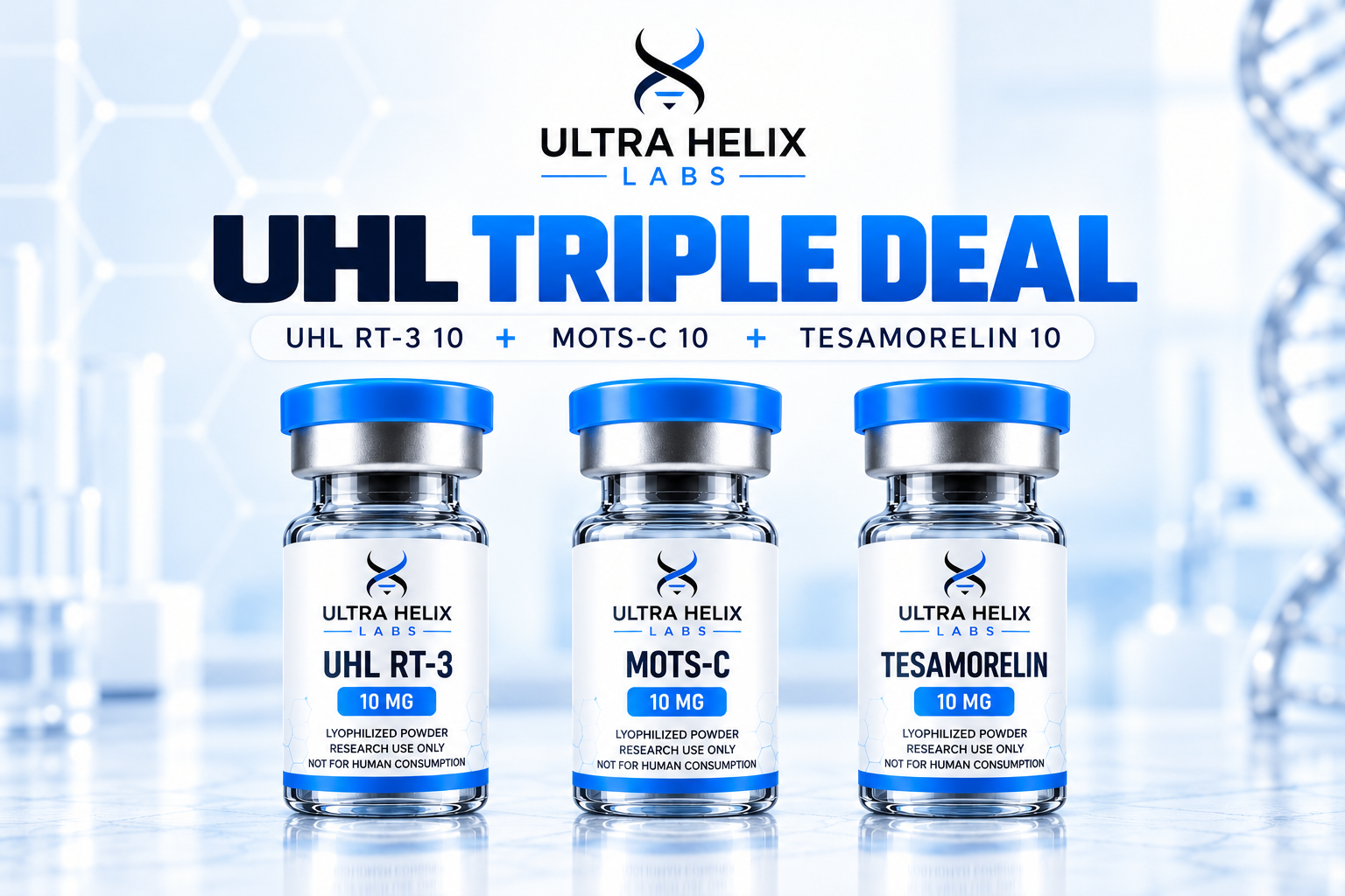 Triple Deal 10 (UHL RT-3 10mg + MOTS-C 10mg + Tesamorelin 10mg)